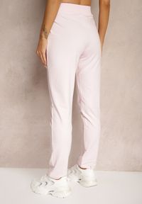 Renee - Różowe Dresowe Spodnie z Gumką w Pasie High Waist z Cyrkoniami Bravur. Stan: podwyższony. Kolor: różowy. Materiał: dresówka #3