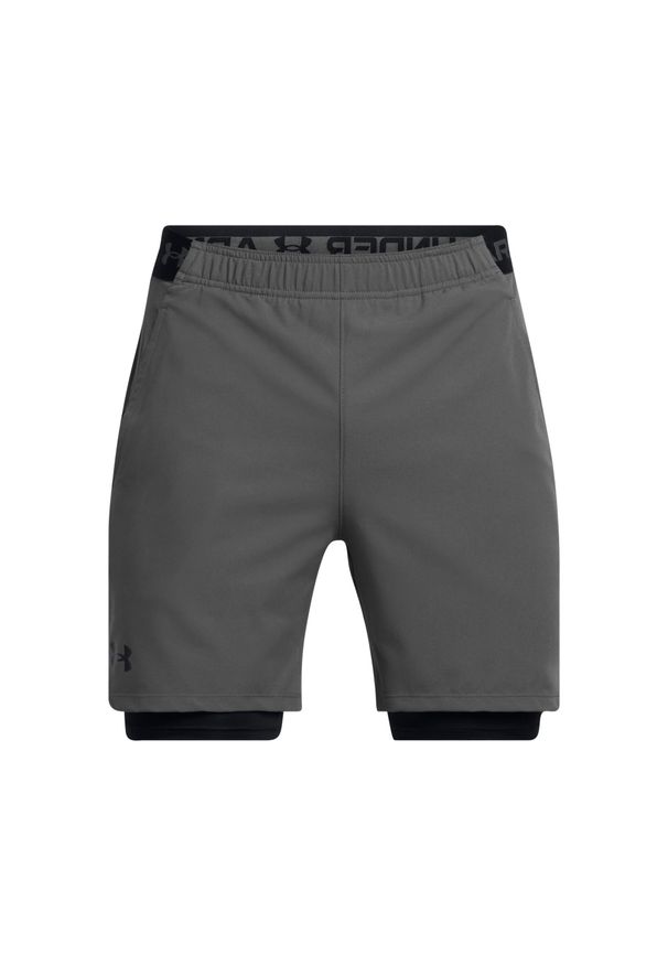 Krótkie 2-w-1 tkane Under Armour Vanish. Kolor: wielokolorowy, szary, czarny. Materiał: materiał. Długość: krótkie. Sport: fitness