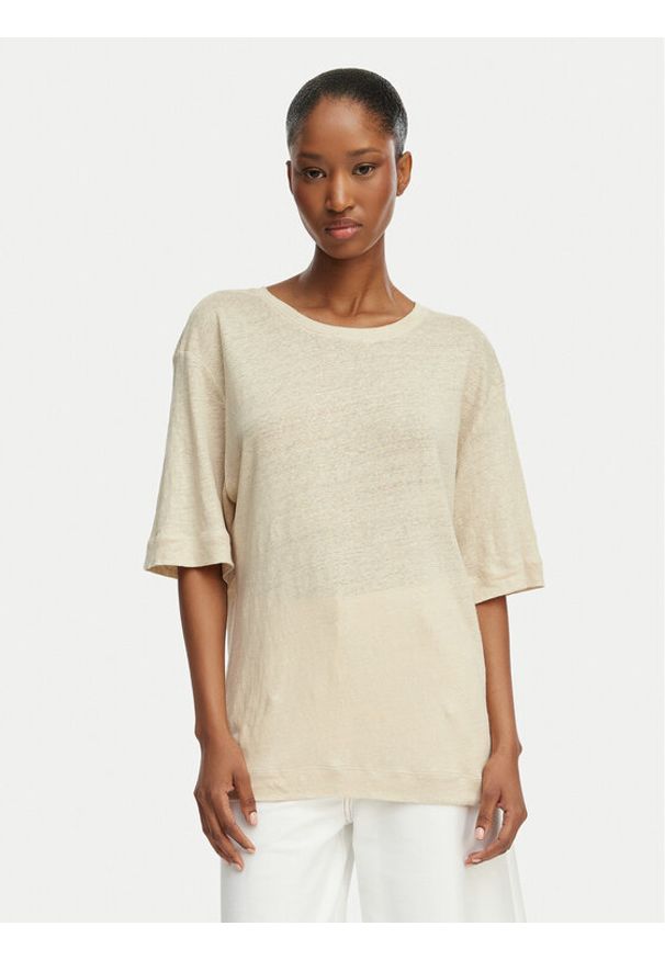 BOSS T-Shirt C_Emma 50556387 Beżowy jasny Regular Fit. Kolor: beżowy. Materiał: len