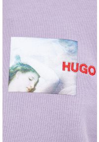 Hugo - HUGO bluza bawełniana HUGO x Alexey Kondakov COLLAB męska kolor fioletowy z kapturem z aplikacją. Okazja: na co dzień. Typ kołnierza: kaptur. Kolor: fioletowy. Materiał: bawełna. Wzór: aplikacja. Styl: casual