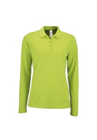 SOL'S - Damska Koszulka Polo Z Długim Rękawem Perfect Pique. Typ kołnierza: polo. Kolor: zielony. Długość rękawa: długi rękaw. Długość: długie