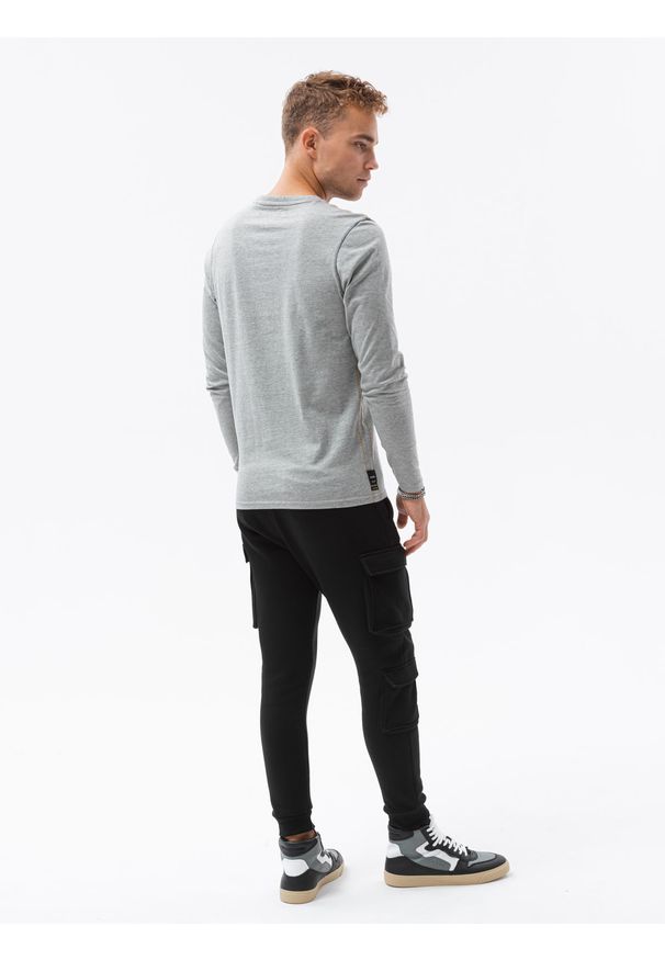 Ombre Clothing - Longsleeve męski z nadrukiem L130 - szary melanż - XXL. Kolor: szary. Materiał: bawełna, tkanina. Długość rękawa: długi rękaw. Wzór: melanż, nadruk