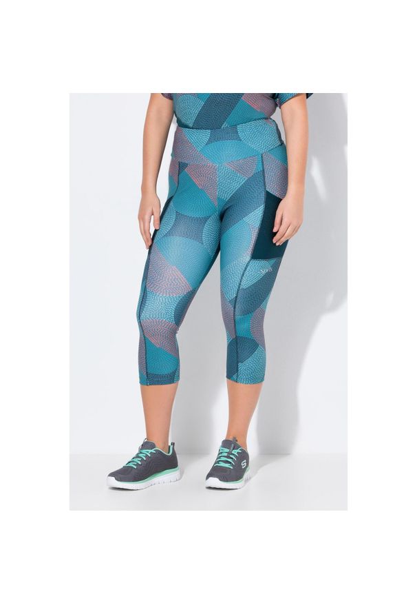 ULLA POPKEN - Damskie Legginsy funkcyjne 3/4 szybkoschnące. Kolekcja: plus size. Kolor: zielony, niebieski, wielokolorowy. Materiał: poliester, materiał