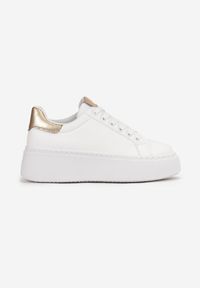 Born2be - Biało-Złote Sneakersy na Platformie Rilame. Nosek buta: okrągły. Zapięcie: sznurówki. Kolor: biały. Materiał: materiał. Obcas: na platformie. Wysokość obcasa: niski #3