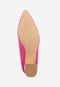 Born2be - Fuksjowe Czółenka Vices na Ozdobnym Słupku ze Skórzaną Wkładką Arvisel. Okazja: na spotkanie biznesowe, do pracy. Kolor: różowy. Materiał: skóra. Wzór: aplikacja. Obcas: na słupku. Styl: biznesowy, elegancki, klasyczny #3