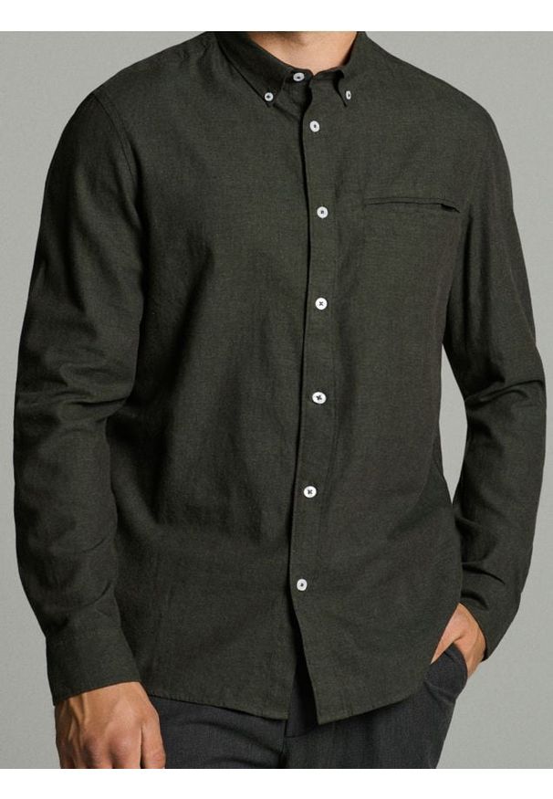 Sinsay - Bawełniana koszula slim fit - zielony. Kolor: zielony. Materiał: bawełna
