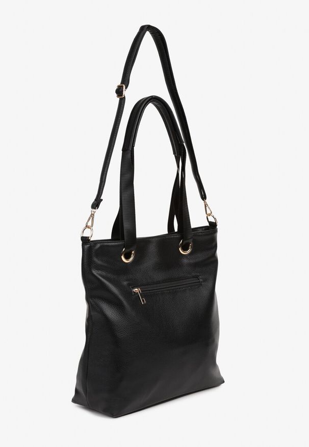 Born2be - Czarna Torebka Shopperka z Metalicznymi Wstawkami Lanastiela. Kolor: czarny. Styl: biznesowy, elegancki, casual