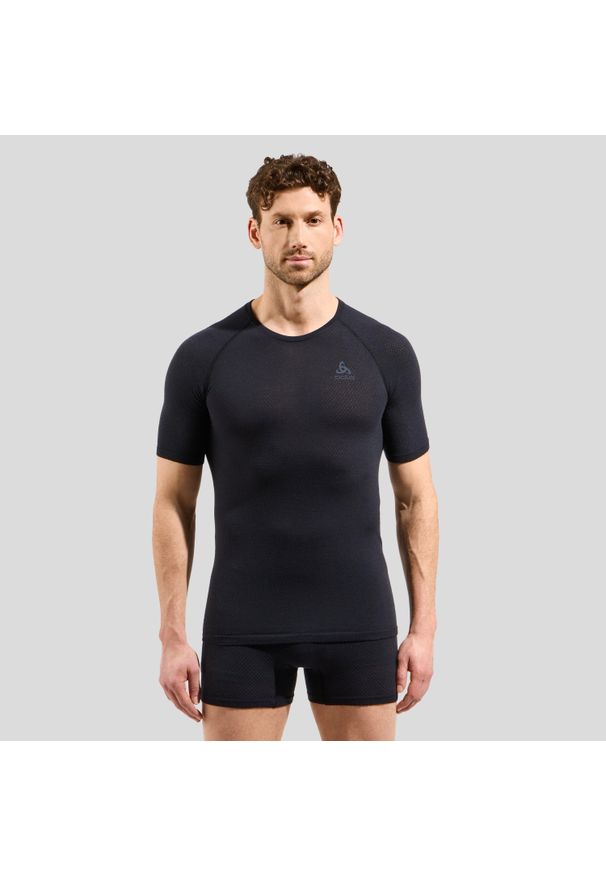 Koszulka termoaktywna męska Odlo Merino PW 140 Seamless BL Top Crew Neck SS. Kolor: czarny, szary, wielokolorowy. Sport: bieganie
