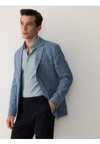 Reserved - Marynarka slim fit w kratę - niebieski. Kolor: niebieski. Materiał: wiskoza, tkanina #1