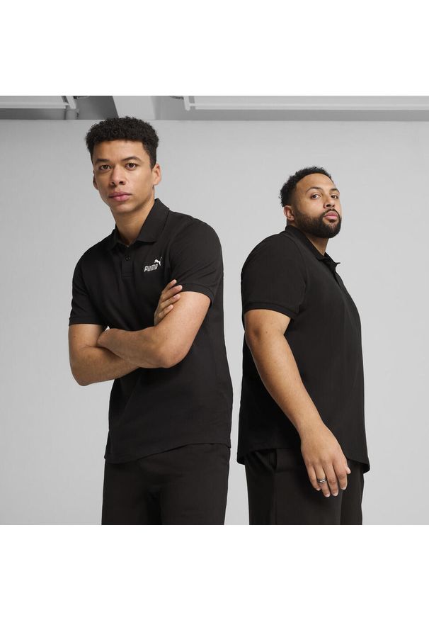 Puma - Męska koszulka polo Essentials z logo No. 1 z piki PUMA Black. Typ kołnierza: polo. Kolor: czarny. Materiał: prążkowany. Wzór: haft. Sport: fitness