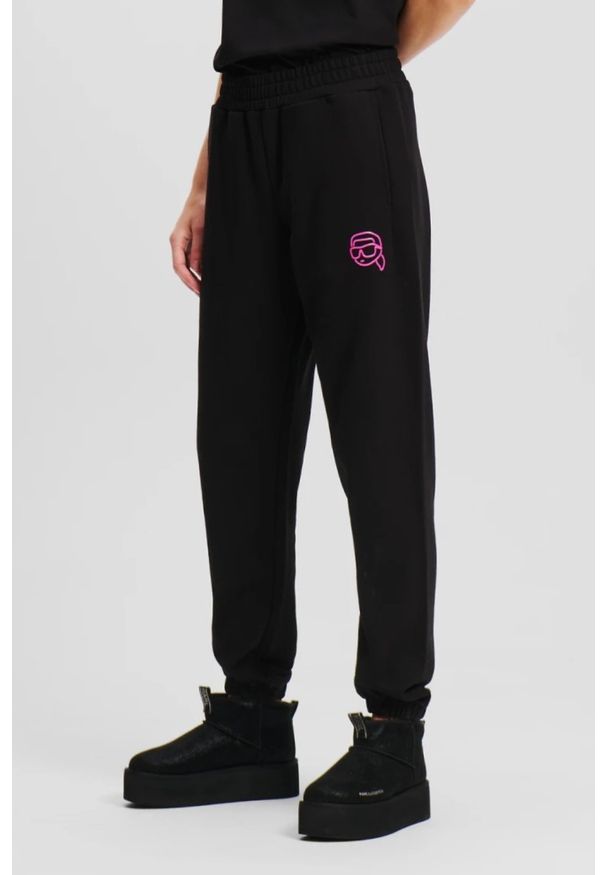 Karl Lagerfeld - KARL LAGERFELD Czarne spodnie dresowe damskie Ikonik 2.0 Jelly, Rozmiar S. Kolor: czarny. Materiał: dresówka