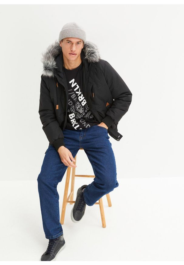 bonprix - Shirt z długim rękawem, z bawełny organicznej. Kolor: czarny. Materiał: bawełna. Długość rękawa: długi rękaw. Długość: długie. Wzór: nadruk