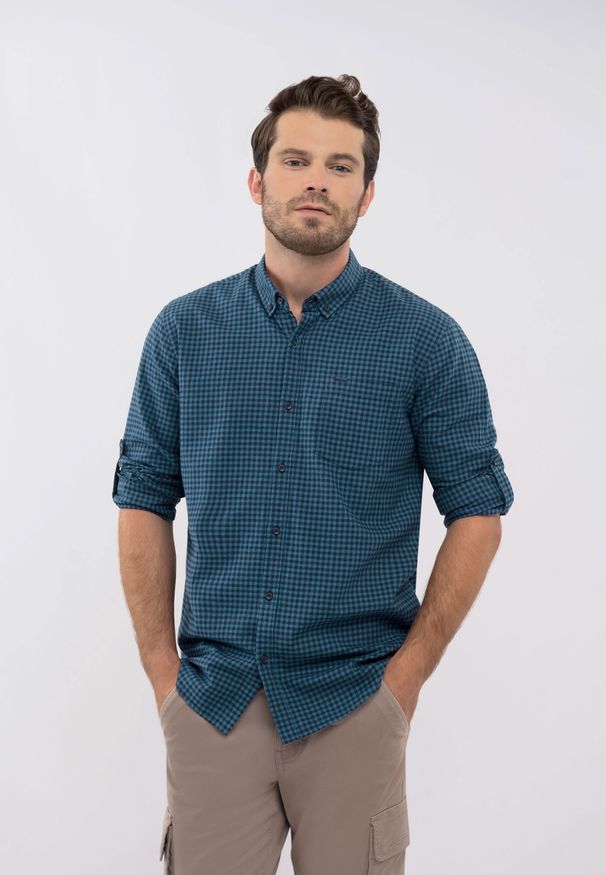 Volcano - Koszula w kratkę K-RITO. Typ kołnierza: button down. Kolekcja: plus size. Materiał: bawełna, materiał. Długość rękawa: długi rękaw. Długość: długie. Wzór: kratka