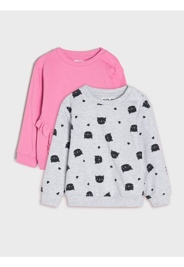 Sinsay - Bluzy 2 pack - różowy. Kolor: różowy. Materiał: bawełna. Długość rękawa: długi rękaw. Długość: długie