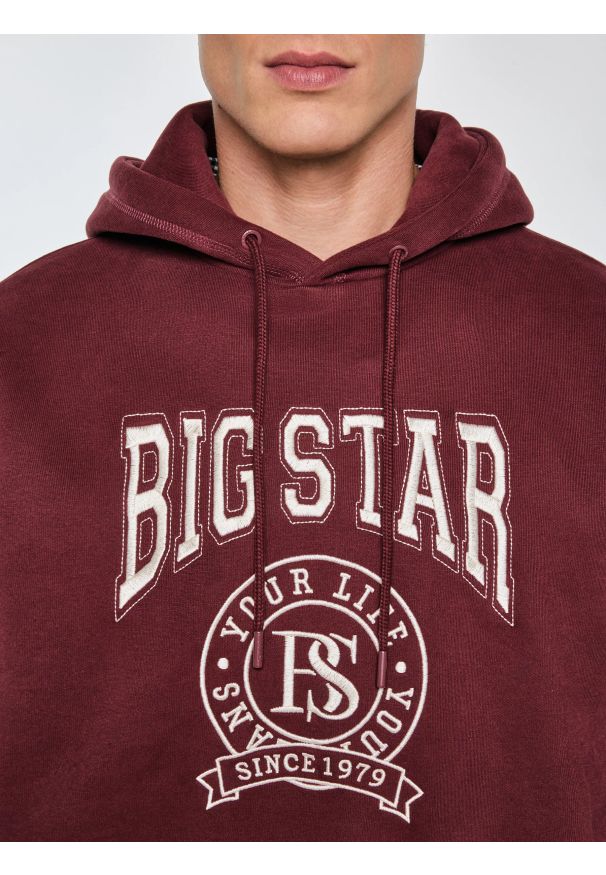 Big-Star - Bluza męska z kapturem z haftem bordowa Adam 604. Typ kołnierza: kaptur. Kolor: czerwony. Materiał: dzianina. Wzór: haft