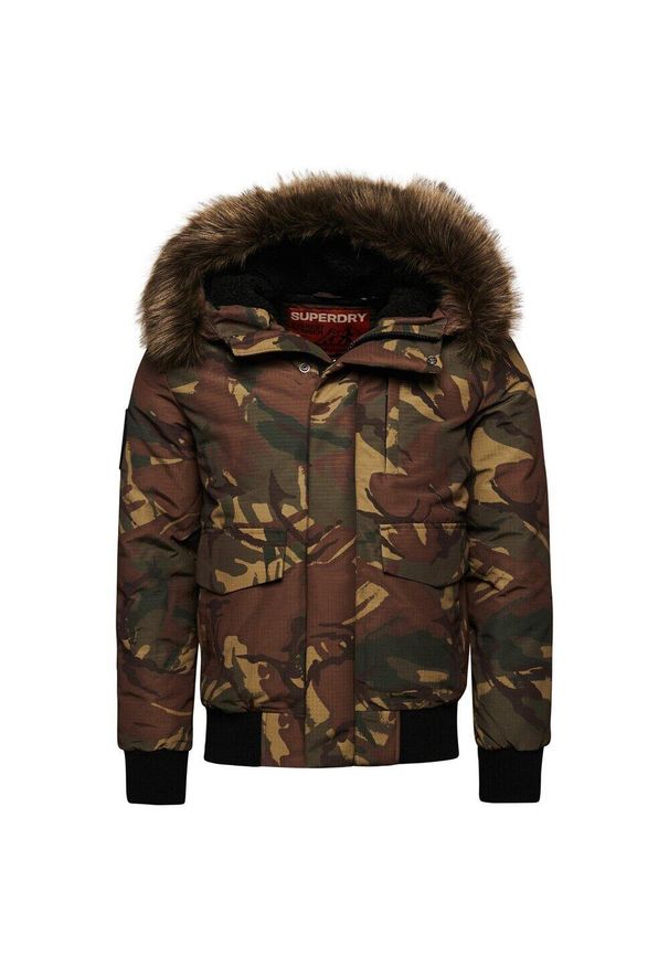 Kurtka z kapturem Superdry Everest. Typ kołnierza: kaptur. Kolor: brązowy. Materiał: puch