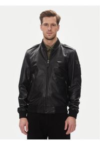 Aeronautica Militare Kurtka skórzana 251PN5044PL266 Czarny Regular Fit. Kolor: czarny. Materiał: skóra