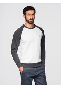 Ombre Clothing - Męska bluza kontrastowa z reglanowym rękawem - kremowo-grafitowa V1 - Rozmiar: XXL. Okazja: na co dzień, do pracy, na uczelnię. Kolor: szary. Materiał: dzianina, materiał, poliester, jeans, puch, bawełna. Wzór: gładki, haft. Styl: casual, klasyczny, sportowy