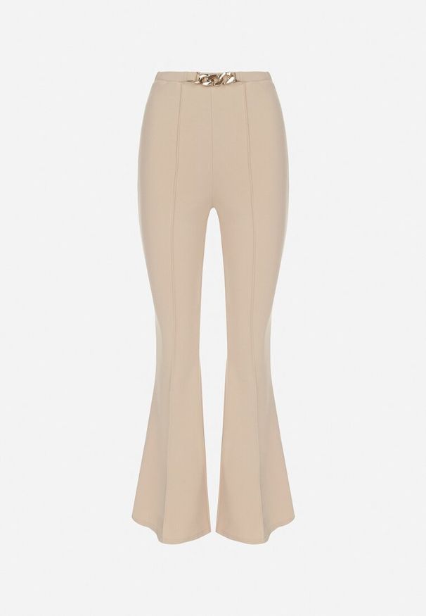 Born2be - Beżowe Spodnie Dzwony z Gumką w Pasie Dallagti. Kolor: beżowy. Styl: elegancki