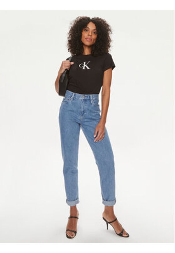 Calvin Klein Jeans T-Shirt Satin J20J222343 Czarny Slim Fit. Kolor: czarny. Materiał: bawełna