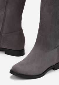 Renee - Szare Kozaki Muszkieterki na Ukrytym Koturnie Belki. Wysokość cholewki: przed kolano. Kolor: szary. Szerokość cholewki: normalna. Obcas: na koturnie. Styl: klasyczny #3