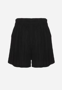 Born2be - Czarne Bawełniane Szorty z Gumką w Pasie i Paskami po Bokach Fotina. Kolor: czarny. Materiał: bawełna. Styl: elegancki #3
