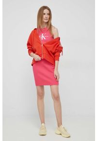 United Colors of Benetton bluza bawełniana damska kolor pomarańczowy z kapturem gładka. Typ kołnierza: kaptur. Kolor: pomarańczowy. Materiał: bawełna. Wzór: gładki #2