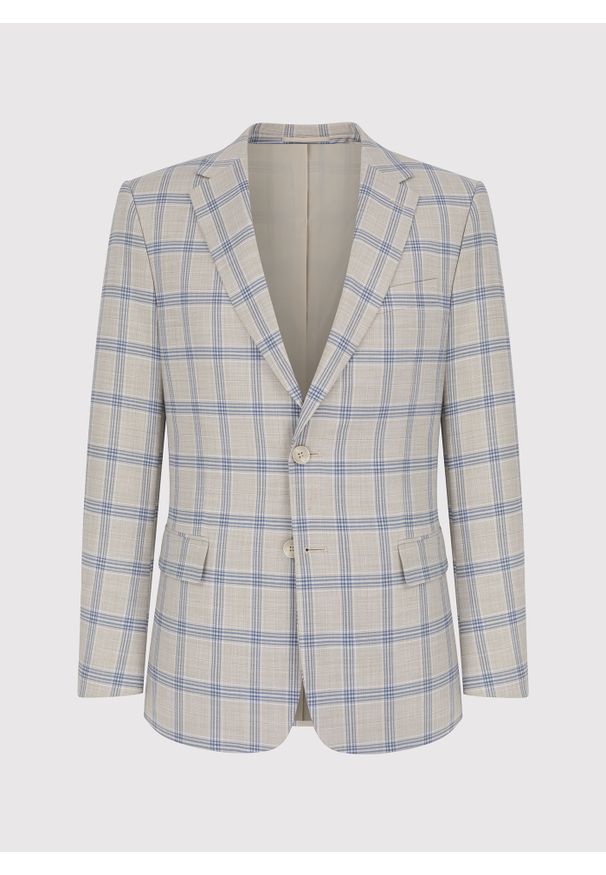 Pako Lorente - PAKO LORENTE – Beżowa marynarka garniturowa w kratę. Okazja: na wesele, na ślub cywilny. Kolor: beżowy. Materiał: poliester, wiskoza, elastan