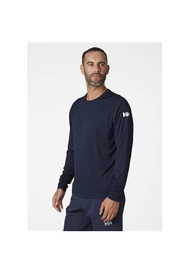 Koszulka sportowa męska Helly Hansen Tech Crew. Kolor: niebieski. Materiał: poliester. Długość rękawa: długi rękaw. Długość: długie. Styl: sportowy