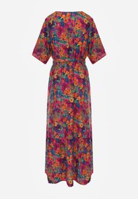 Born2be - Różowa Sukienka z Wiskozy Cliera. Okazja: na imprezę. Kolor: różowy. Materiał: wiskoza. Wzór: kolorowy, aplikacja, kwiaty. Sezon: lato. Typ sukienki: kopertowe. Styl: elegancki, retro. Długość: maxi #6