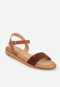 Born2be - Brązowe Minimalistyczne Sandały VICES na Płaskiej Podeszwie z Bieżnikiem Tailisha. Okazja: na spacer. Zapięcie: pasek. Kolor: brązowy. Materiał: jeans, len. Sezon: lato. Obcas: na płaskiej podeszwie #3