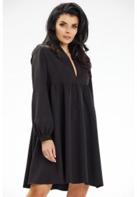 Awama - Sukienka mini odcinana pod biustem rozkloszowana czarna. Kolor: czarny. Styl: wizytowy, elegancki. Długość: mini