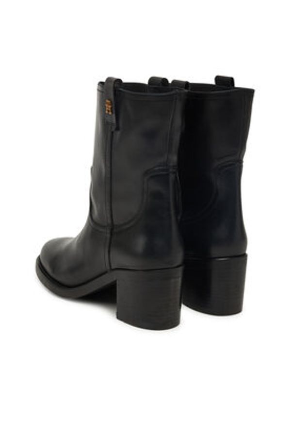 TOMMY HILFIGER - Tommy Hilfiger Botki Riding Lthr Mid Boot Block Heel FW0FW08776 Czarny. Kolor: czarny. Materiał: skóra