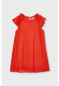 Mayoral - Sukienka dziecięca. Kolor: czerwony. Materiał: tkanina, bawełna, poliester, materiał. Długość rękawa: krótki rękaw. Wzór: gładki. Typ sukienki: rozkloszowane, plisowane. Długość: mini #1