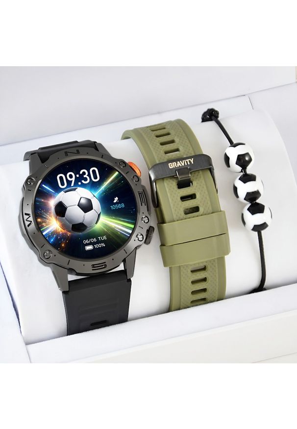 Gravity Zestaw dziecięcy zegarek SMARTWATCH GRAVITY na Komunię black/khaki + bransoletka. Rodzaj zegarka: smartwatch. Kolor: brązowy