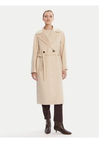 Weekend Max Mara Płaszcz wełniany Resina 2525016031 Beżowy Regular Fit. Kolor: beżowy. Materiał: wełna