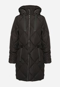 Born2be - Czarna Kurtka z Kapturem i Kieszeniami w Kraciaste Pikowane Przeszycia Ettaline. Okazja: na co dzień. Typ kołnierza: kaptur. Kolor: czarny. Materiał: jeans. Styl: casual, elegancki, sportowy, klasyczny #2