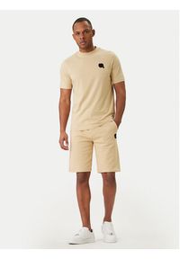 Karl Lagerfeld - KARL LAGERFELD T-Shirt 755049 562235 Beżowy Regular Fit. Typ kołnierza: dekolt w karo. Kolor: beżowy. Materiał: bawełna #5