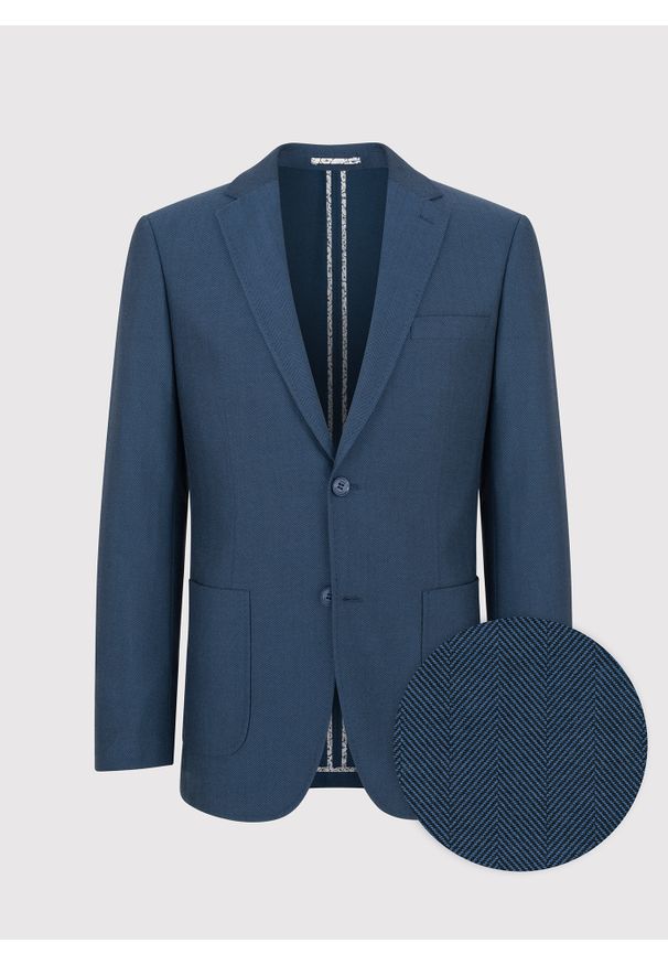 Pako Lorente - PAKO LORENTE – Granatowa marynarka męska bez podszewki. Okazja: na co dzień. Kolor: niebieski. Materiał: jeans. Wzór: paski. Styl: sportowy, casual