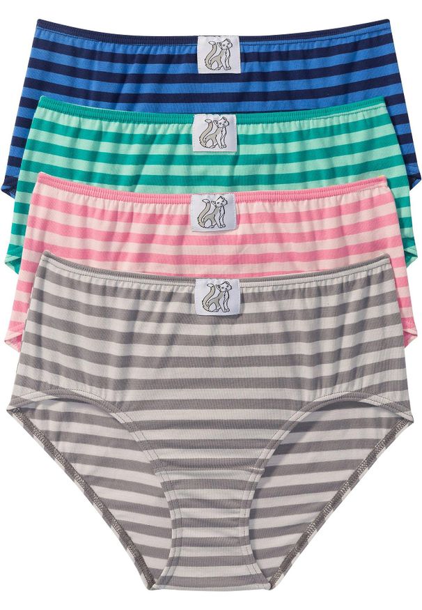 bonprix - Figi maxi (4 pary). Kolor: niebieski. Wzór: nadruk, paski