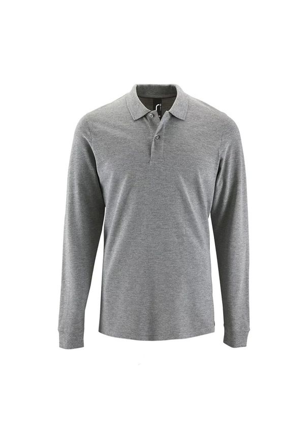 SOL'S - Męska Koszulka Polo Z Długim Rękawem Perfect Melange Pique. Typ kołnierza: polo. Kolor: szary. Długość rękawa: długi rękaw. Długość: długie