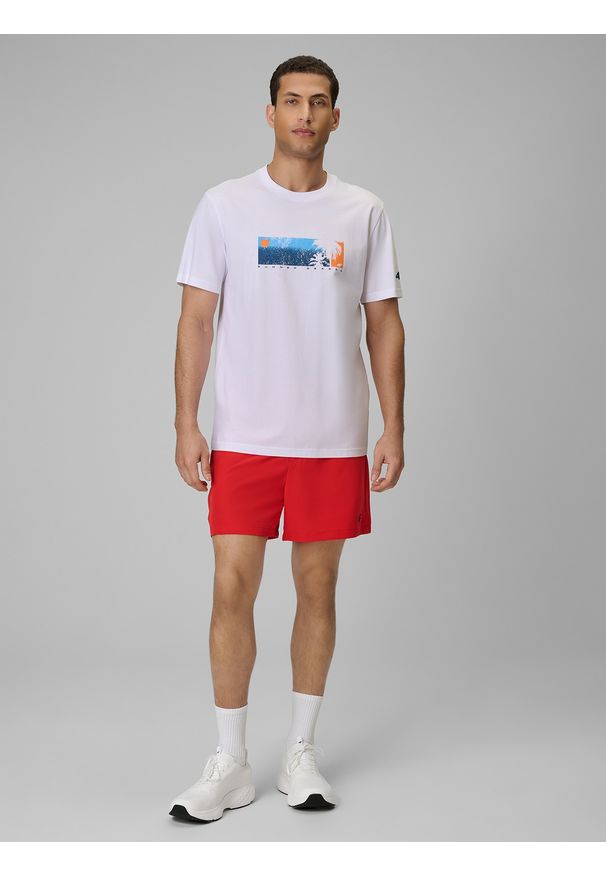 4f - 4F T-shirt regular z nadrukiem męski - biały S. Okazja: na co dzień. Kolor: biały. Materiał: dzianina, materiał, bawełna. Wzór: nadruk. Styl: casual, klasyczny, sportowy