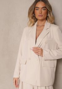 Renee - Jasnobeżowa Marynarka Dwurzędowa z Usztywnionymi Ramionami Emivori. Okazja: na co dzień. Kolor: beżowy. Materiał: jeans. Styl: elegancki, casual #3