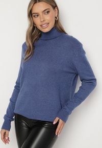 Born2be - Niebieski Klasyczny Golf z Wiskozą i Bawełną Lerella. Okazja: do pracy, na co dzień. Typ kołnierza: golf. Kolekcja: plus size. Kolor: niebieski. Materiał: wiskoza, bawełna. Styl: klasyczny #6