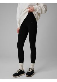 4f - 4F Legginsy dzianinowe damskie - czarne S. Okazja: na co dzień. Stan: podwyższony. Kolor: czarny. Materiał: dzianina. Długość: długie. Wzór: gładki, jednolity, ze splotem. Styl: casual, sportowy #2