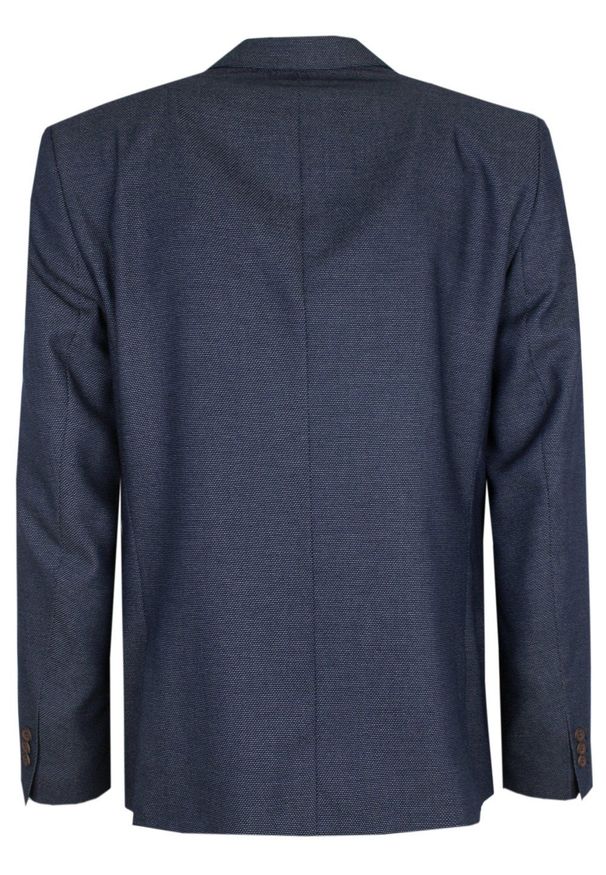 Casino - Marynarka Casualowa na Dwa Guziki -Granatowa w Drobną Kaszkę- SLIM - CASINO. Okazja: na co dzień. Kolor: niebieski. Materiał: wełna, poliester. Wzór: kolorowy. Styl: casual