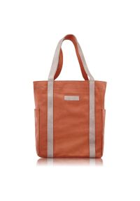 PAOLO PERUZZI - Shopperka materiałowa Paolo Peruzzi E-17-RU pomarańczowa. Kolor: pomarańczowy. Wzór: paski. Sezon: lato. Materiał: skórzane. Styl: klasyczny, casual, elegancki. Rodzaj torebki: na ramię #1