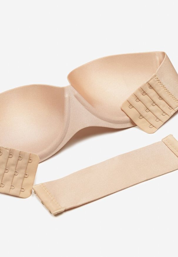 Born2be - Beżowy Biustonosz Bardotka Push Up z Przezroczystym Paskiem Mivia. Kolor: beżowy. Materiał: koronka. Rodzaj stanika: push-up, przezroczysty