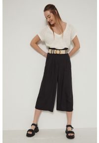 medicine - Medicine spodnie damskie kolor czarny fason culottes high waist. Stan: podwyższony. Kolor: czarny. Materiał: materiał, jedwab, tkanina