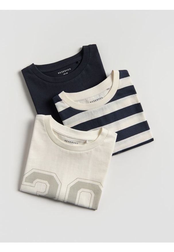Reserved - Bawełniany t-shirt 3 pack - złamana biel. Materiał: bawełna